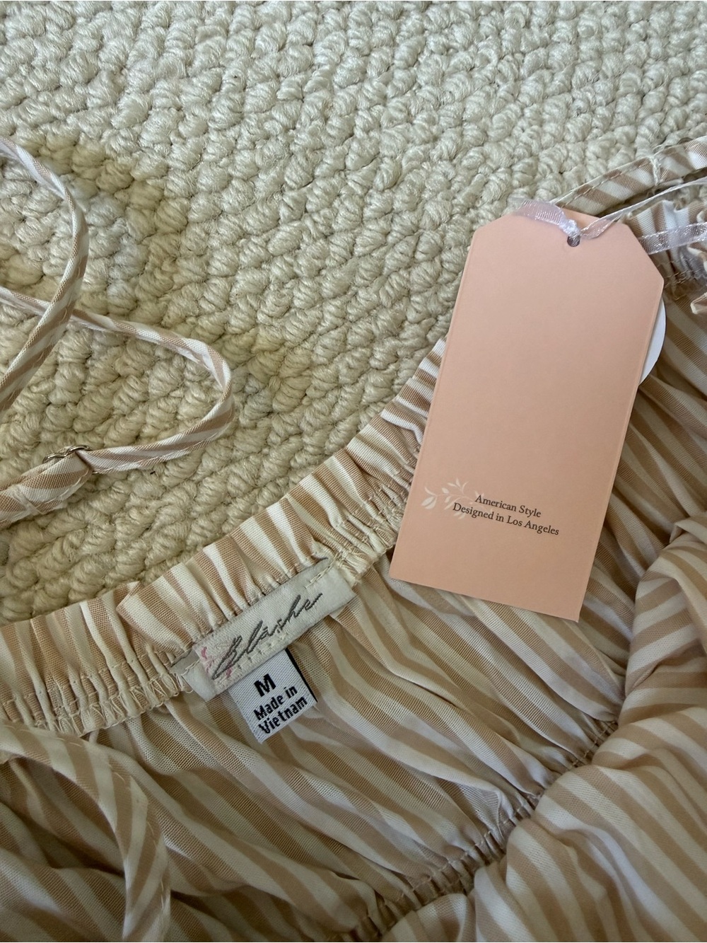 Smocked Cream Striped Maxi Dress with Adjustable Side Ties - Picture 11 of 11
